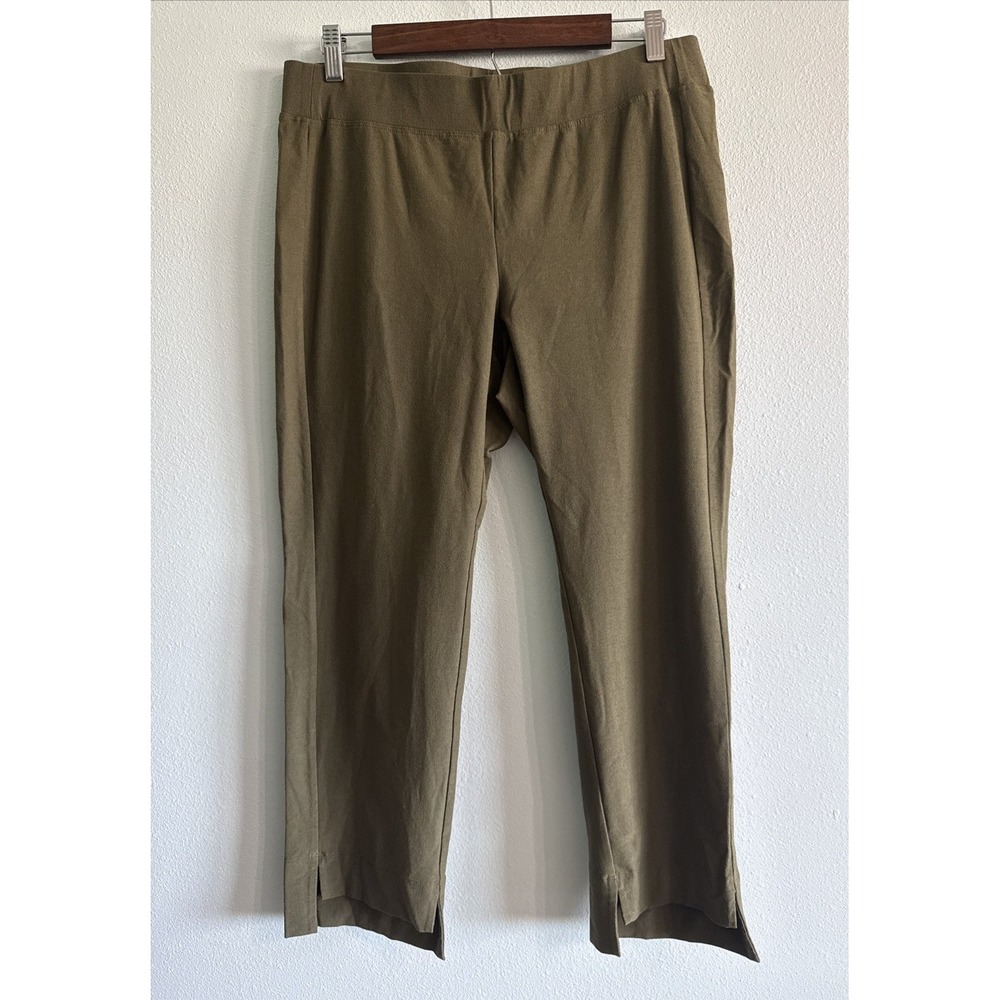 Eileen Fisher Washable Stretch Crepe Slim Ankle Pant Pull On Olive Green Med USA